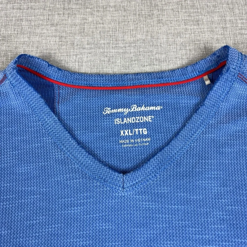 Tommy Bahama Shirt Mens 2XL Blue IslandZone V Neck Tagless Performance Tee